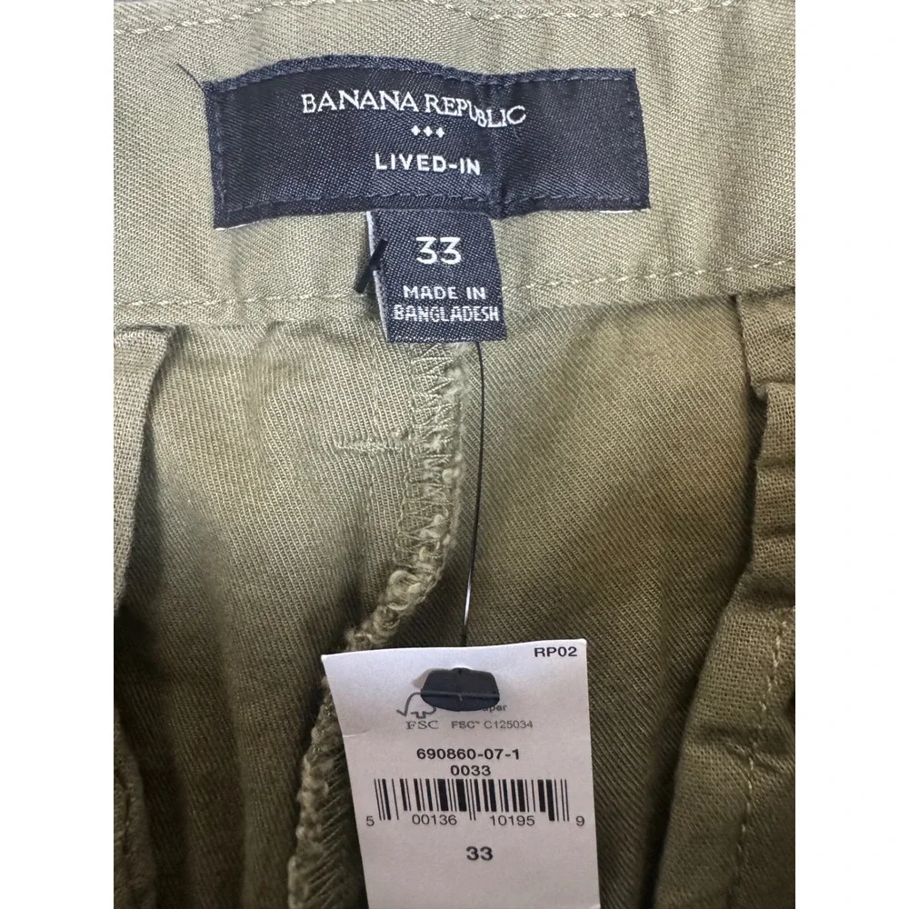 Banana Republic Lived-In 7 Inch Chino Shorts Mens 33(35) Olive Green Stretch NWT